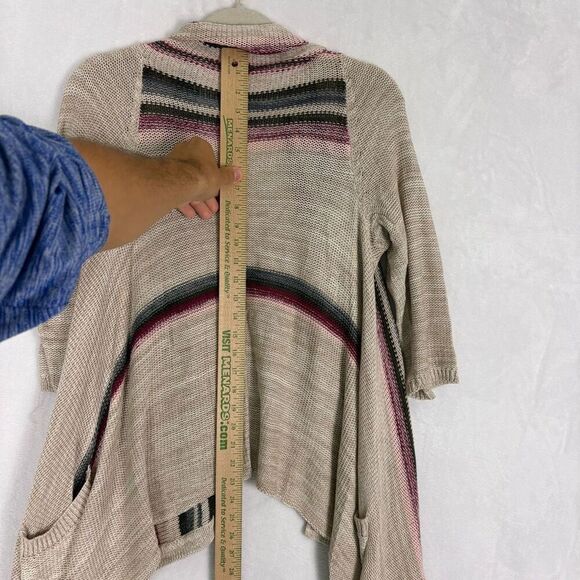 Torrid Tan with Grey & Maroon Striped Drape Cardigan Sweater Size Large - Picture 10 of 10